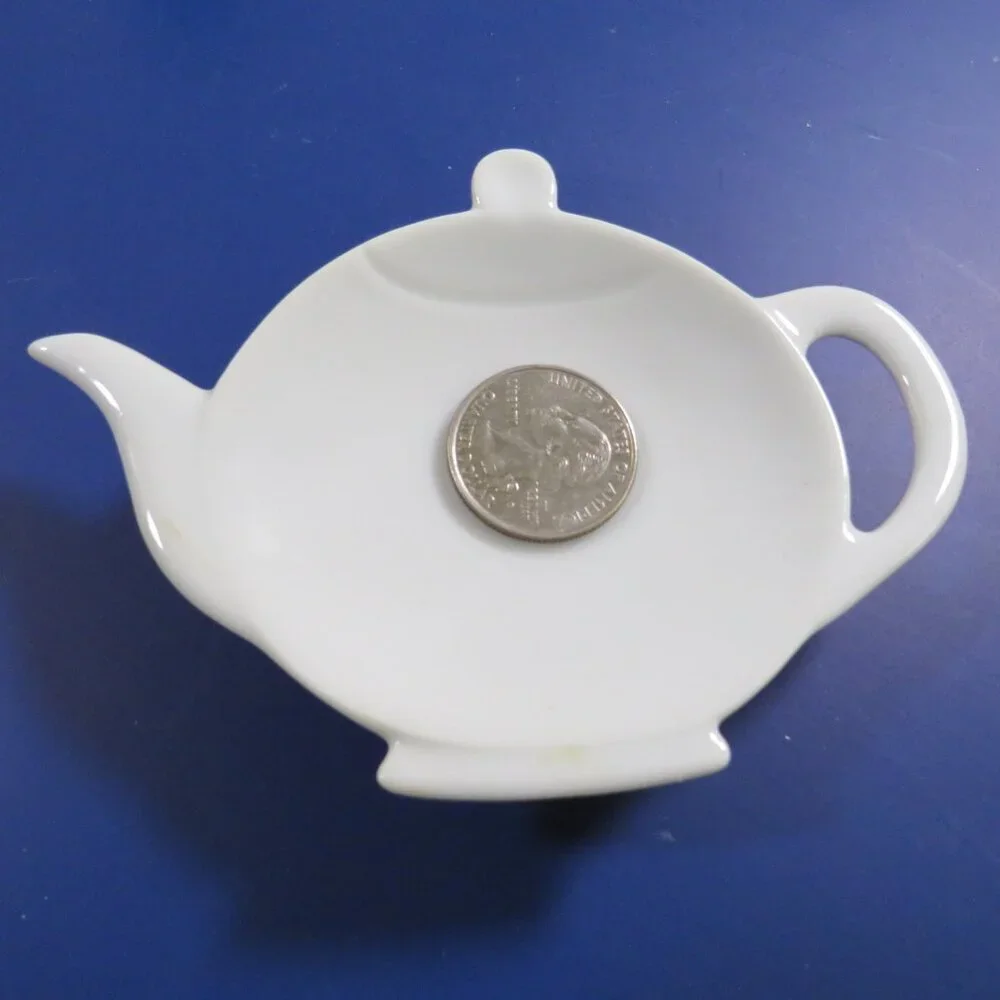 VTG Mini Tea Set Trio: White Porcelain Tea Bag Rest, Tall Ornament & Rose Cream